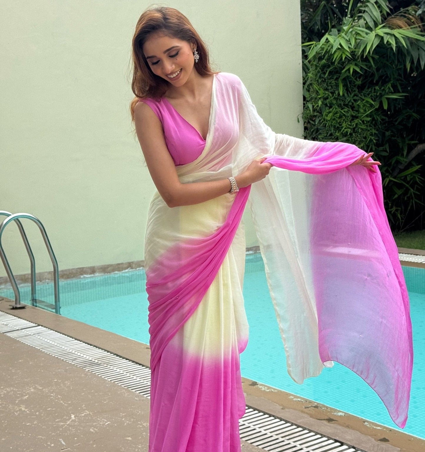 Jasmine - house of suhiJasmineSariHouse Of SuhiWhite 🤍 + Pink 🩷house of suhi