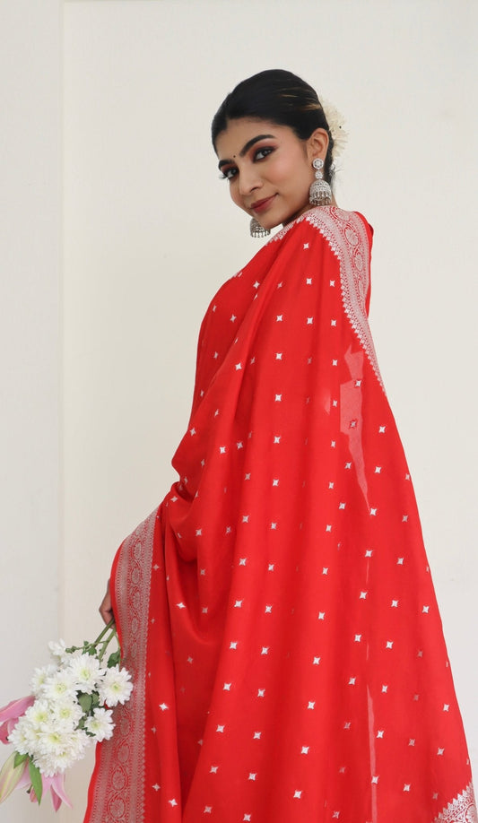 Scarlet - Pure Benaras - house of suhiScarlet - Pure BenarasSariHouse Of SuhiRedhouse of suhiHOS784