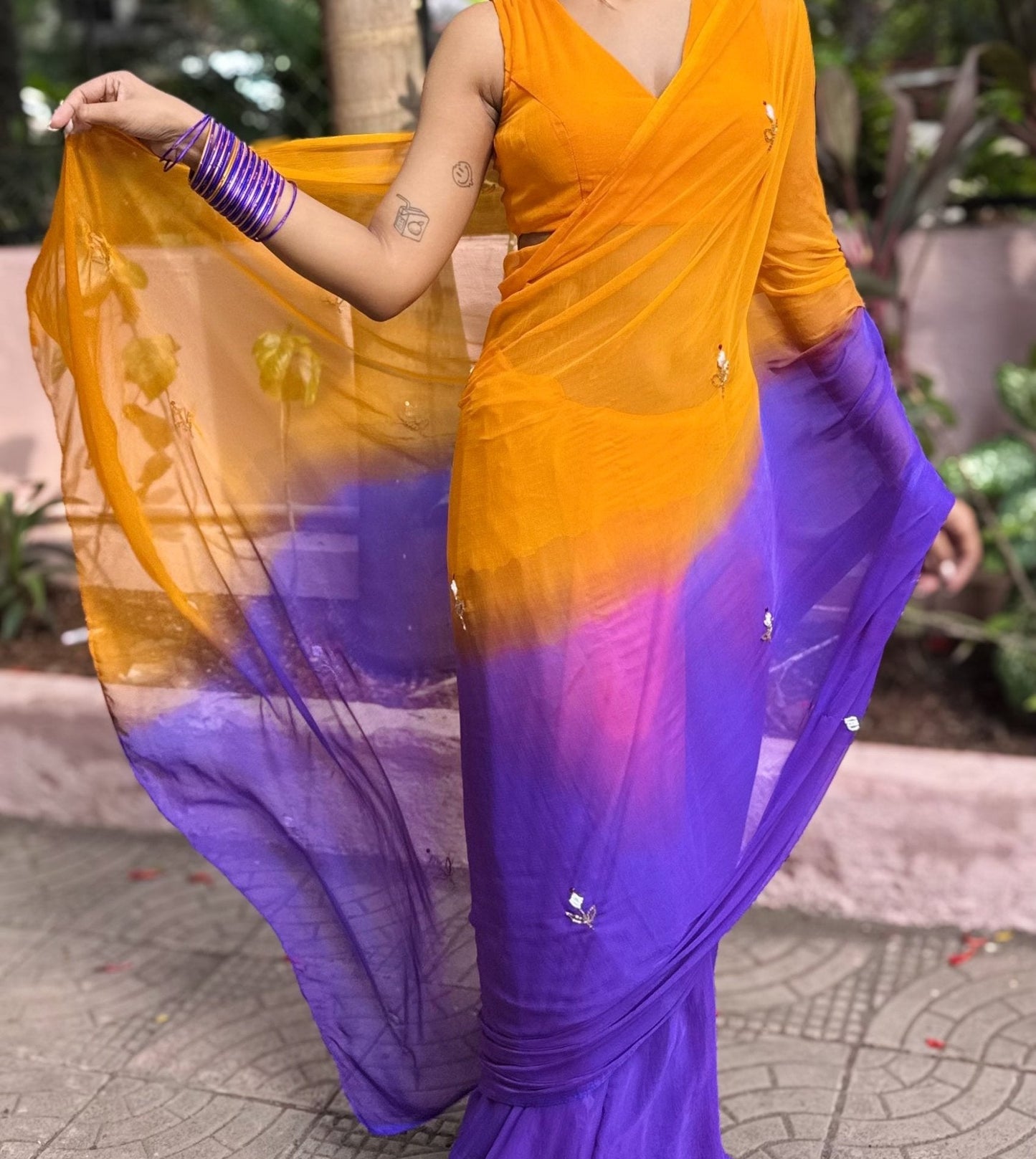 Sunset 🧡 - house of suhiSunset 🧡SariHouse Of SuhiOrange 🍊 + Purple 💜house of suhi