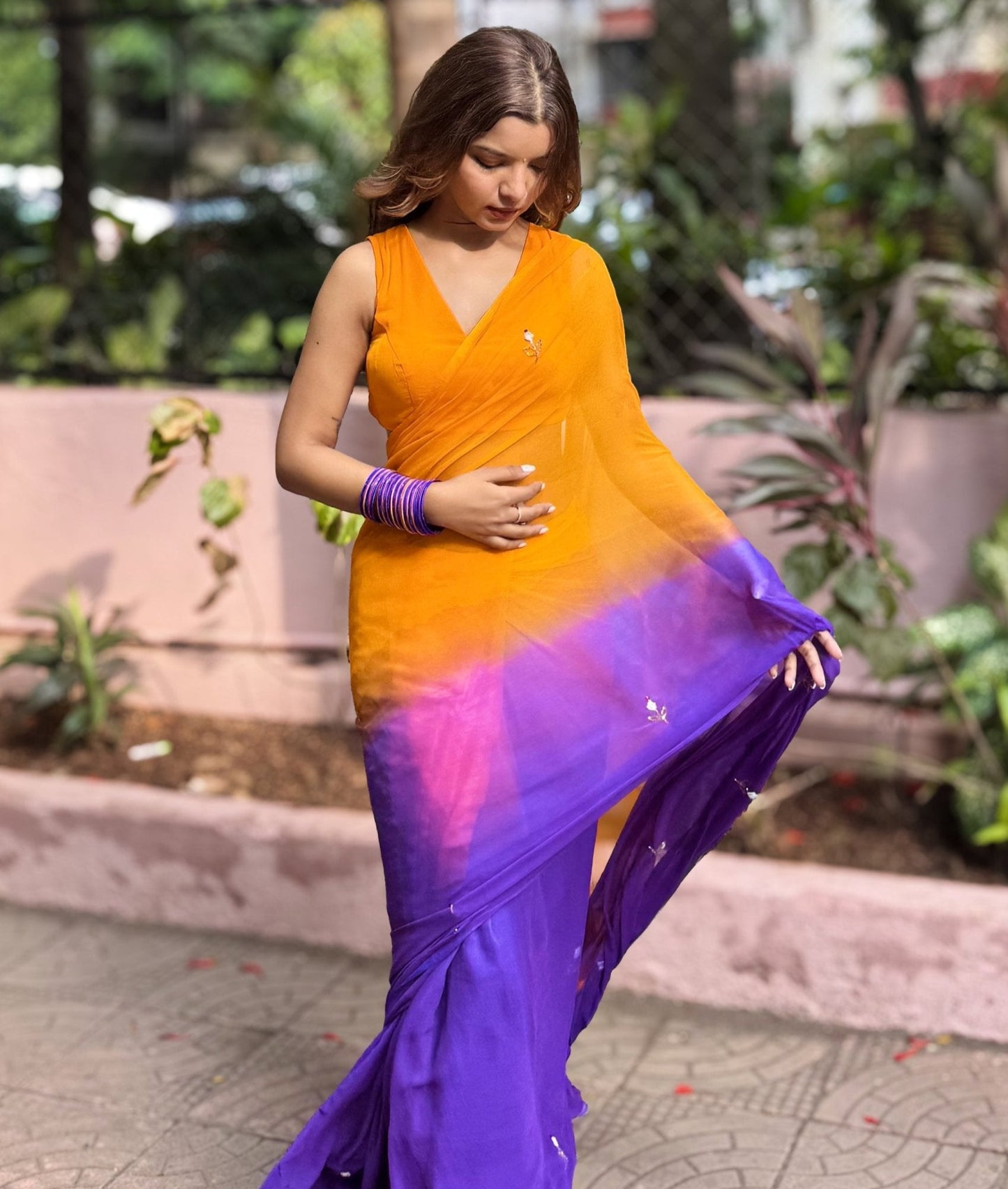 Sunset 🧡 - house of suhiSunset 🧡SariHouse Of SuhiOrange 🍊 + Purple 💜house of suhi