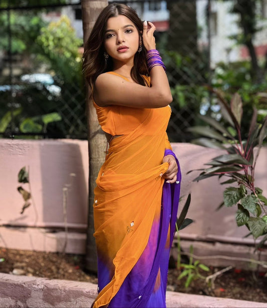 Sunset 🧡 - house of suhiSunset 🧡SariHouse Of SuhiOrange 🍊 + Purple 💜house of suhi