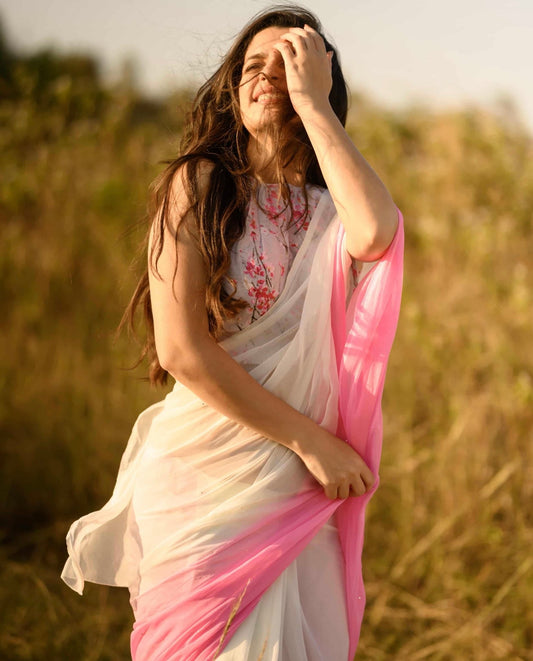 Jasmine - house of suhiJasmineSariHouse Of SuhiWhite 🤍 + Pink 🩷house of suhi