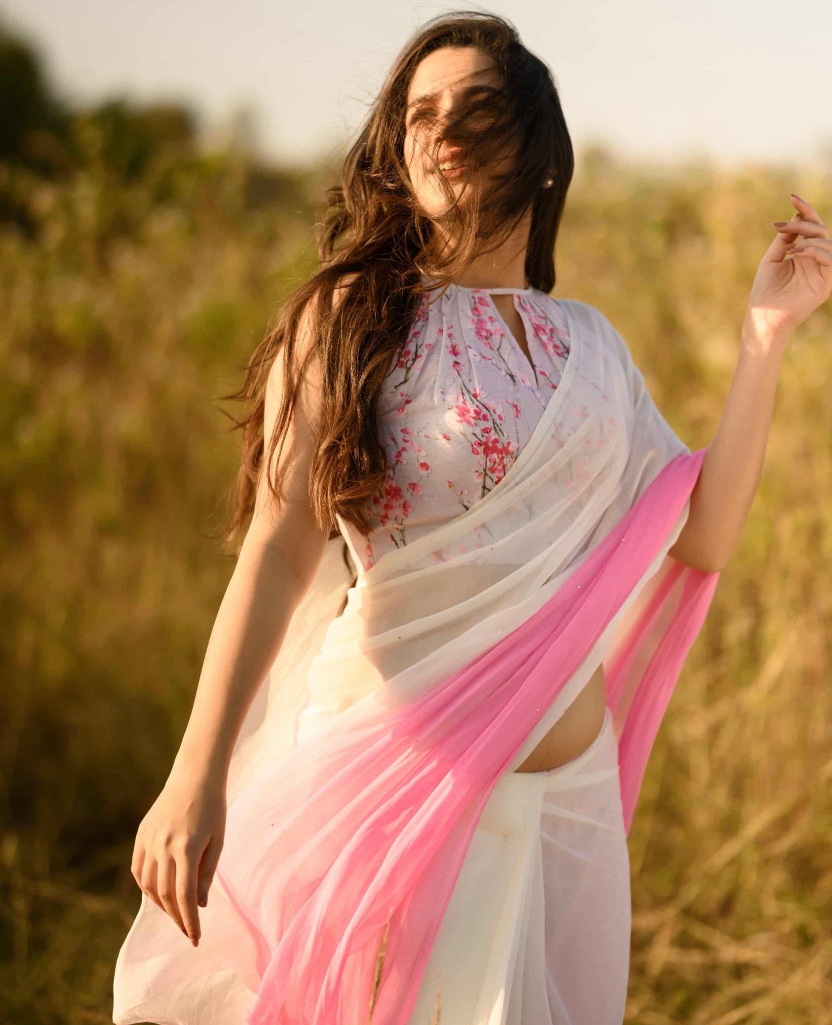 Jasmine - house of suhiJasmineSariHouse Of SuhiWhite 🤍 + Pink 🩷house of suhi